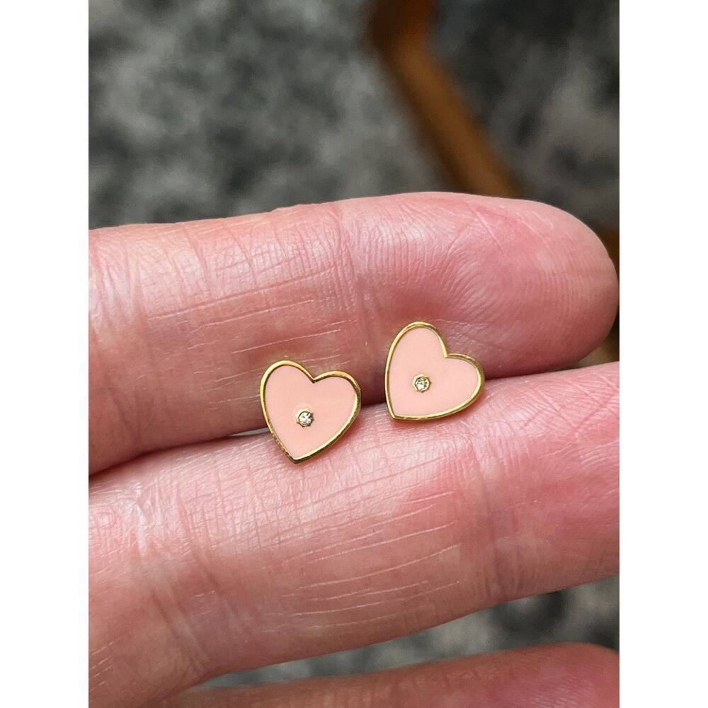 Stainless Steel Heart Pink Rhinestone Stud Earrings